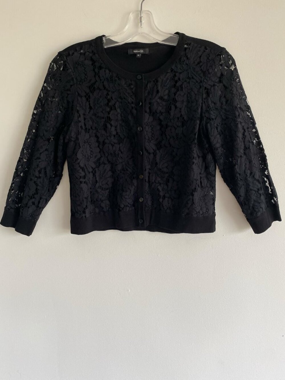 RW&CO Black Floral Lace Front Cropped Cardigan Black S​​